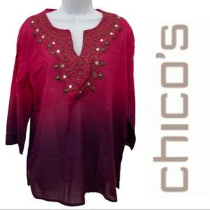 3/25 Chico’s purple fushia gradient color top Size 2
